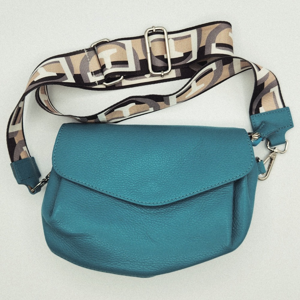 Borse in Pelle Crossbody Bag Women Teal Leather Detachable Strap Wristlet Clutch